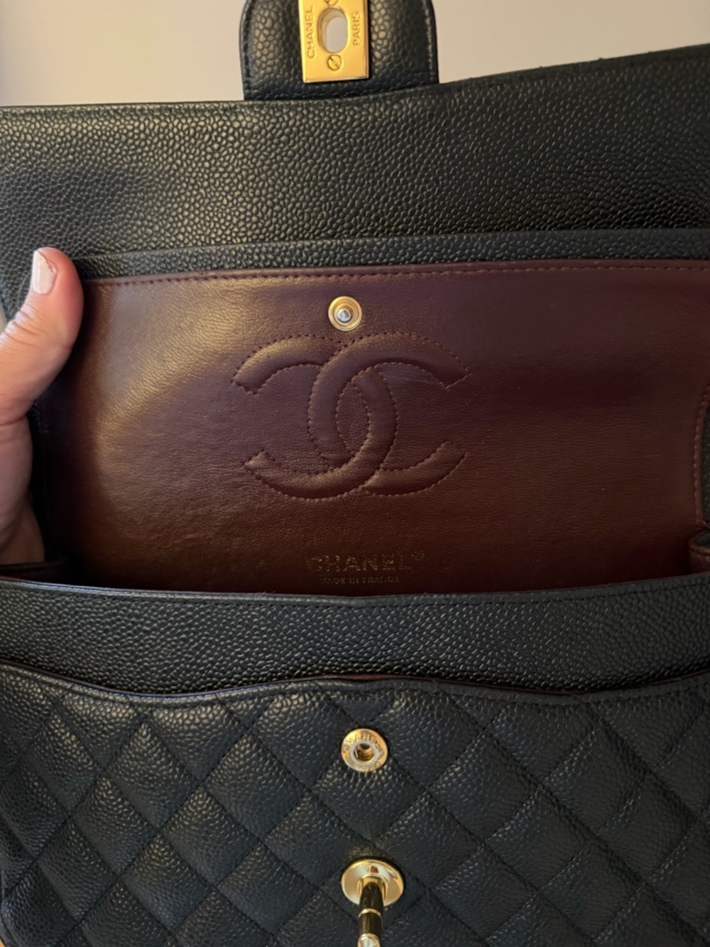CHANEL Classic Medium Double Flap Caviar Leather Bag with Gold Hardware - Picture 7 of 16